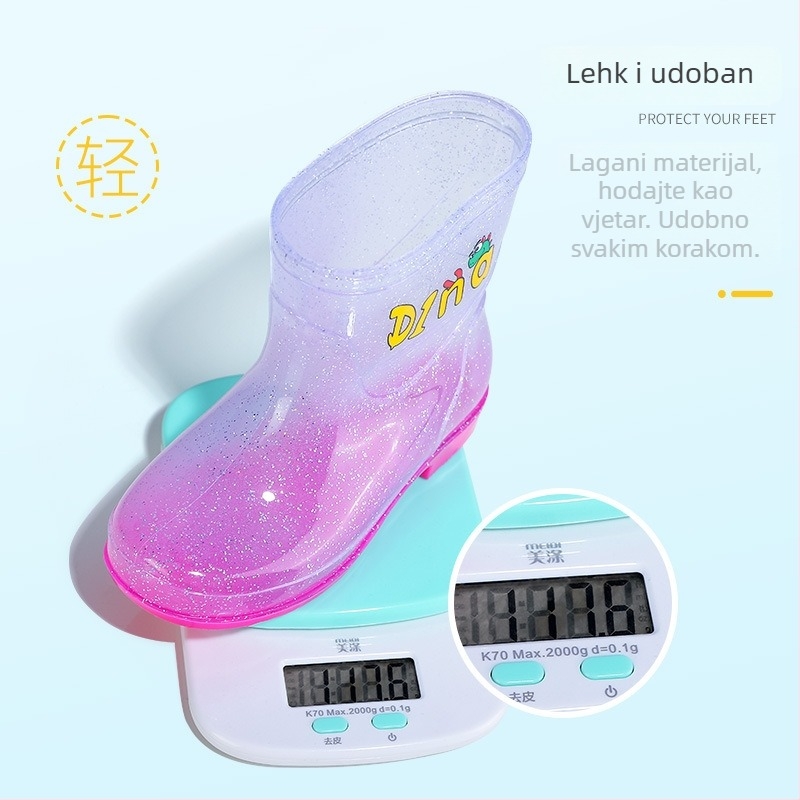 Dječje kišne čizme, protuklizne, lagane, sve sezone, prozirne vodene čizme, PVC gornji dio, niska peta 1-3 cm, za uzrast 1-12 godina