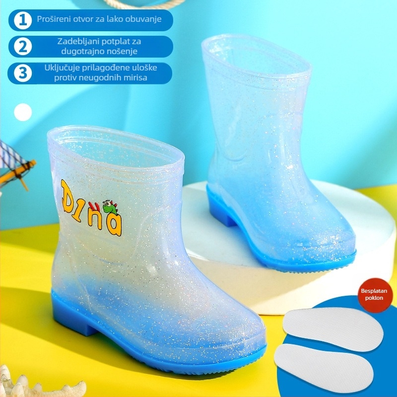 Dječje kišne čizme, protuklizne, lagane, sve sezone, prozirne vodene čizme, PVC gornji dio, niska peta 1-3 cm, za uzrast 1-12 godina