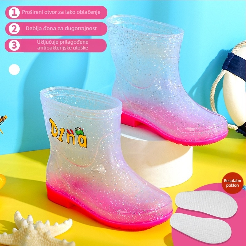 Dječje kišne čizme, protuklizne, lagane, sve sezone, prozirne vodene čizme, PVC gornji dio, niska peta 1-3 cm, za uzrast 1-12 godina