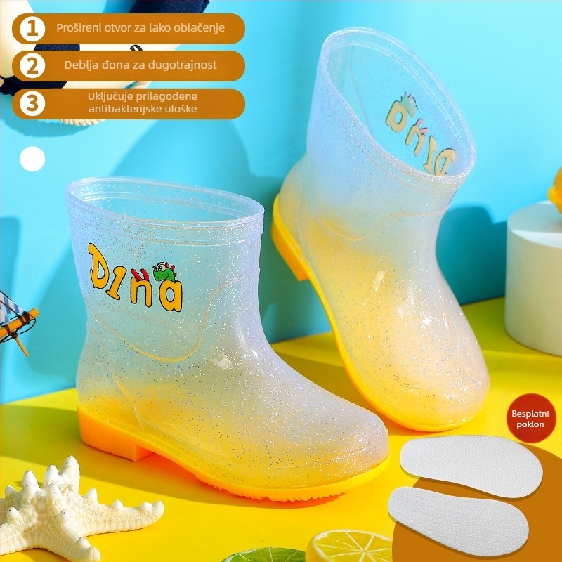 Dječje kišne čizme, protuklizne, lagane, sve sezone, prozirne vodene čizme, PVC gornji dio, niska peta 1-3 cm, za uzrast 1-12 godina