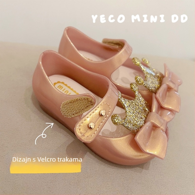 Plažne tenisice za djevojčice s krunom i mašnicom, korejskog stila, PVC gornji dio, Velcro zatvarač, za djecu 1–6 godina