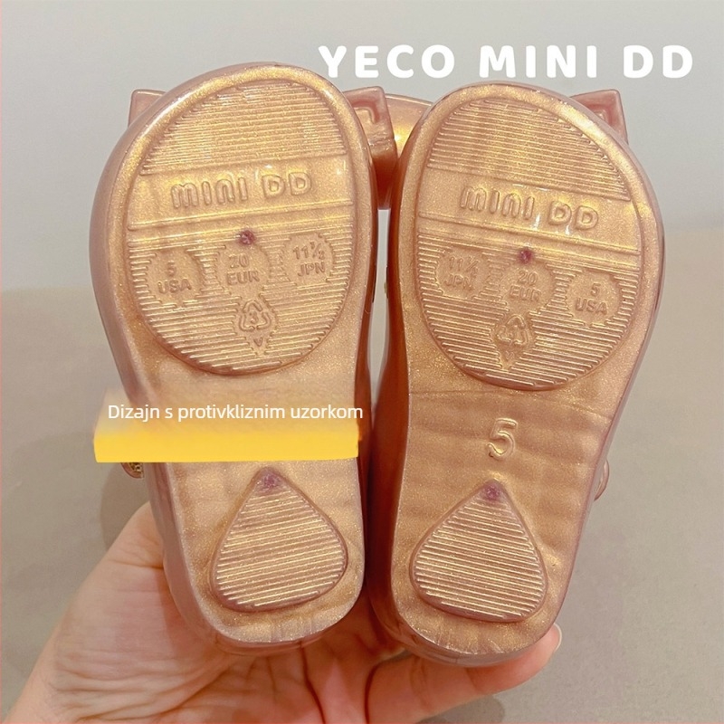 Plažne tenisice za djevojčice s krunom i mašnicom, korejskog stila, PVC gornji dio, Velcro zatvarač, za djecu 1–6 godina