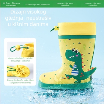 Dječje kišne čizme - Kocotree, karikatura dinosaurus jednorog uzorak, ravna peta, četiri godišnja doba, za djecu 4-12 godina