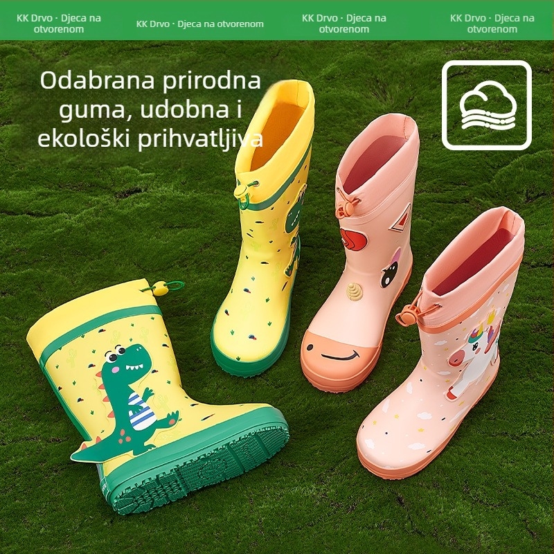 Dječje kišne čizme - Kocotree, karikatura dinosaurus jednorog uzorak, ravna peta, četiri godišnja doba, za djecu 4-12 godina