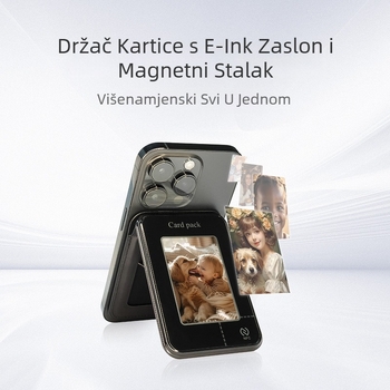 Držač kartica s e-ink zaslonom i magnetskim stalkom za projekciju zaslona, kompatibilan s iPhone i Android pametnim telefonima