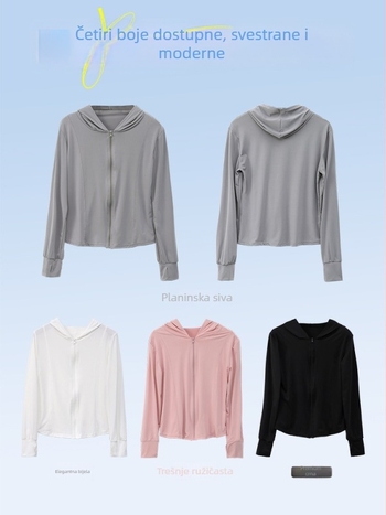 Ženska UV zaštitna jakna, prozračan viskozni materijal, UPF50+, uski kroj, kratka duljina s prednjim zatvaračem