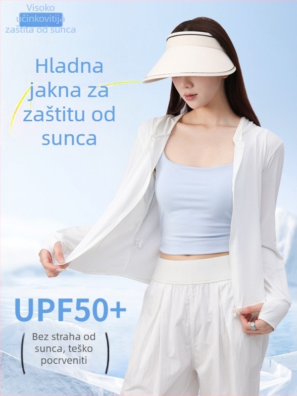 Ženska UV zaštitna jakna, prozračan viskozni materijal, UPF50+, uski kroj, kratka duljina s prednjim zatvaračem