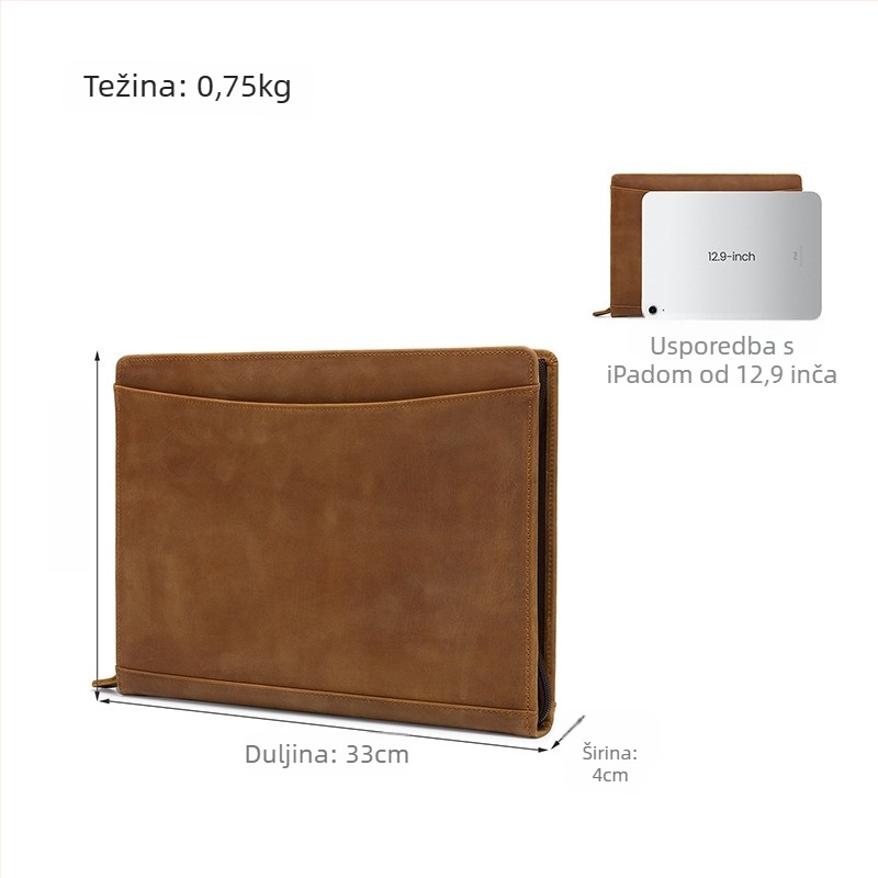 DUJIANG torbica za tablet i notesnik — prava koža, Crazy Horse završna obrada, gradski minimalistički stil, unisex, proljeće 2025 izlazak