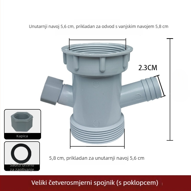 Kuhinjski odvodni spoj s interfejsom 5658, PPC materijal, veliki četverocjevni i trocjevni spoj, 58 mm, 200 g