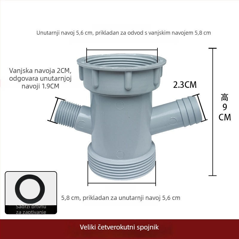 Kuhinjski odvodni spoj s interfejsom 5658, PPC materijal, veliki četverocjevni i trocjevni spoj, 58 mm, 200 g