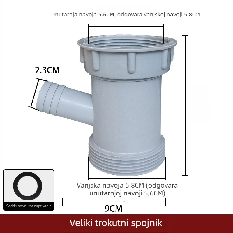 Kuhinjski odvodni spoj s interfejsom 5658, PPC materijal, veliki četverocjevni i trocjevni spoj, 58 mm, 200 g