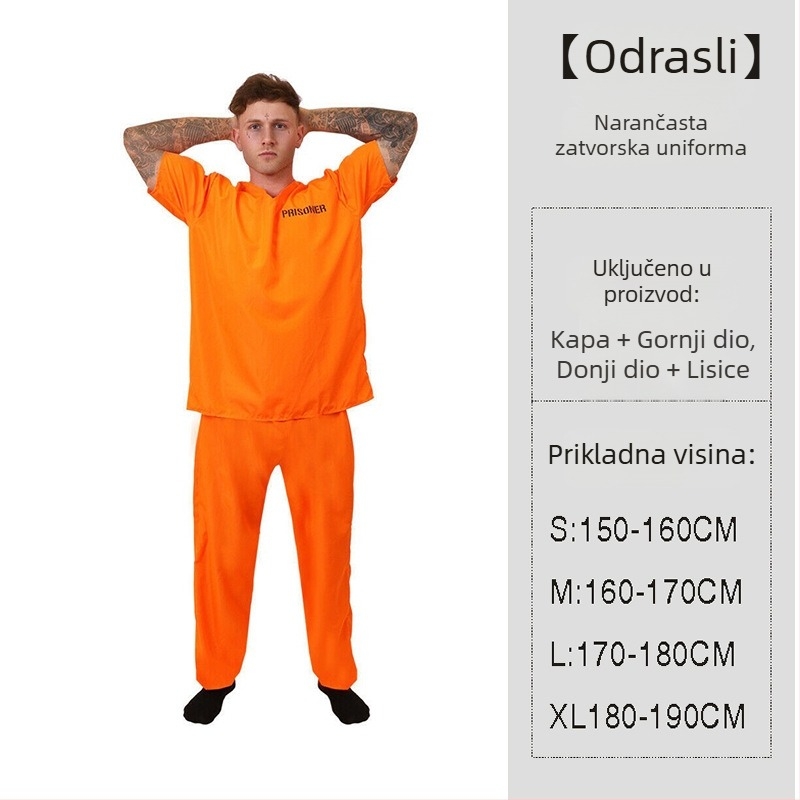 Unisex kostim zatvorenika za Halloween s prugastim uzorkom - poliester tkanina, vlakna regenerirane celuloze ≥95%, za scenske izvedbe/maškare, do 17 godina
