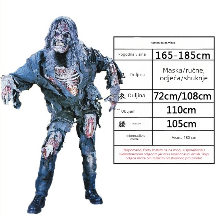 Odrasli cosplay kostim – unisex, likovi vilkolak/zombi za scensku predstavu; tkanina: pamučna smjesa; glavni materijal: poliester; sezona: proljeće 2025; dobna skupina: 25–29; etiketa s ovratnikom