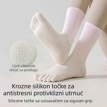 Ženske joga čarape s pet prstiju, srednje dužine, gradientni uzorak, češljani pamuk, silikon protivklizni