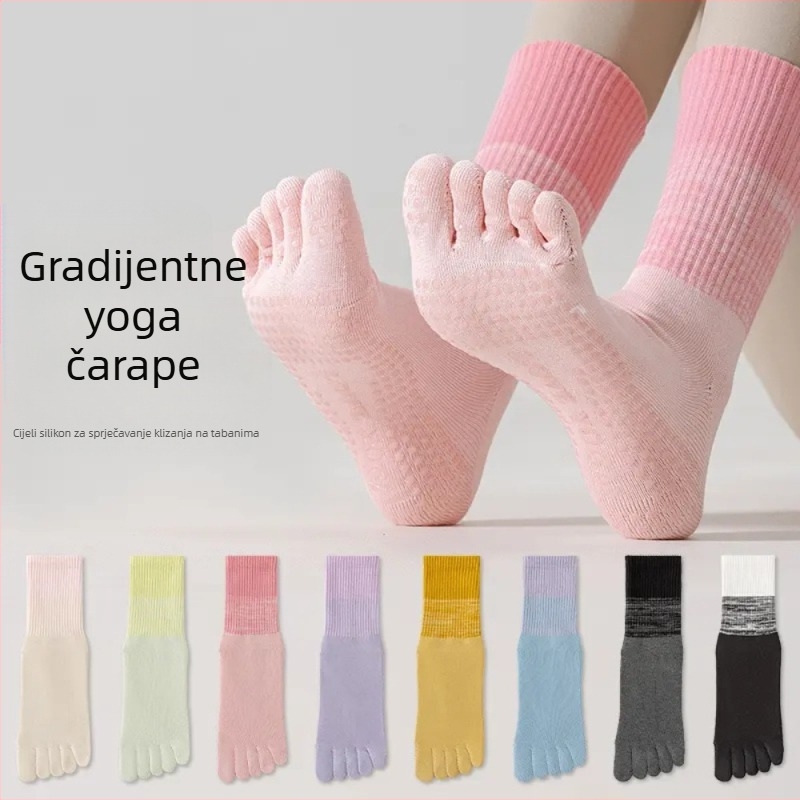 Ženske joga čarape s pet prstiju, srednje dužine, gradientni uzorak, češljani pamuk, silikon protivklizni