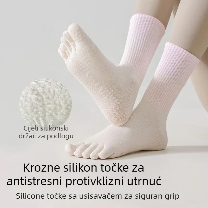 Ženske joga čarape s pet prstiju, srednje dužine, gradientni uzorak, češljani pamuk, silikon protivklizni