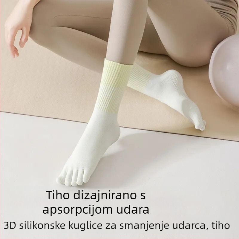 Ženske joga čarape s pet prstiju, srednje dužine, gradientni uzorak, češljani pamuk, silikon protivklizni