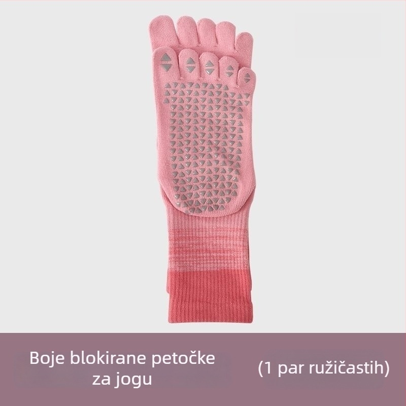Ženske joga čarape s pet prstiju, srednje dužine, gradientni uzorak, češljani pamuk, silikon protivklizni