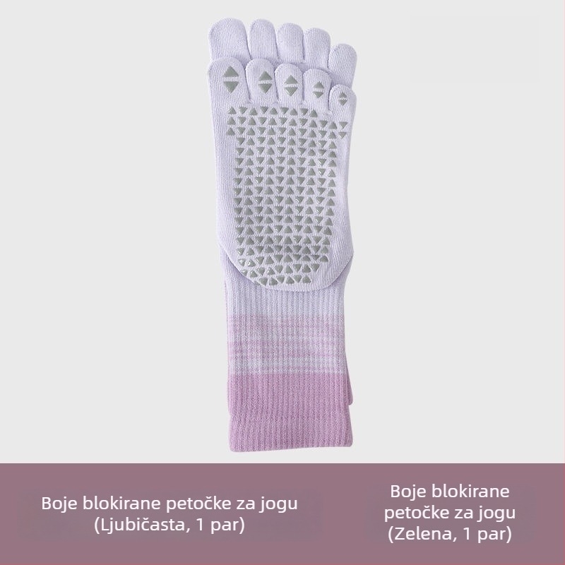 Ženske joga čarape s pet prstiju, srednje dužine, gradientni uzorak, češljani pamuk, silikon protivklizni