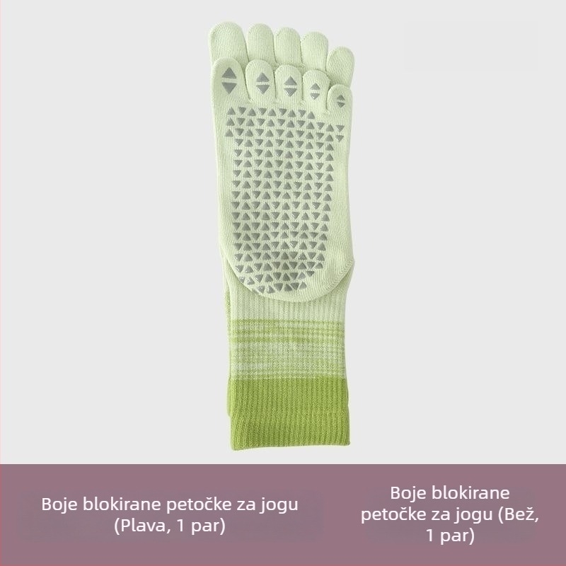 Ženske joga čarape s pet prstiju, srednje dužine, gradientni uzorak, češljani pamuk, silikon protivklizni