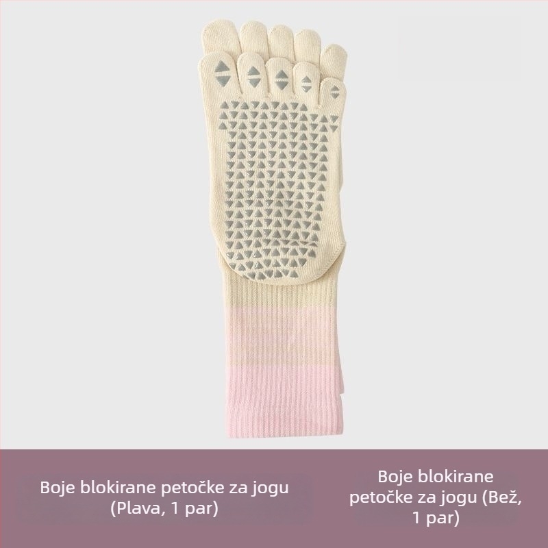 Ženske joga čarape s pet prstiju, srednje dužine, gradientni uzorak, češljani pamuk, silikon protivklizni