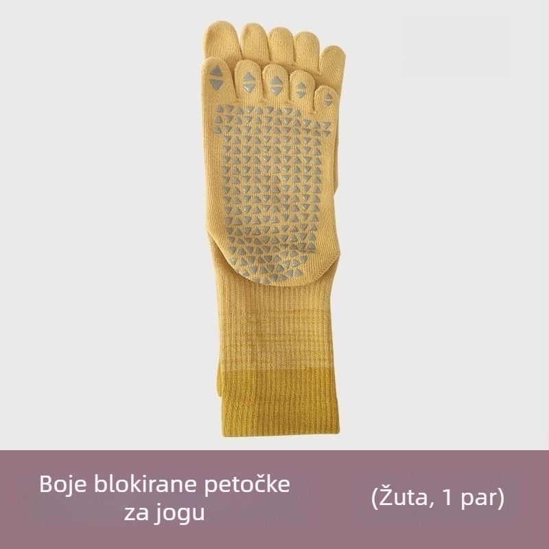 Ženske joga čarape s pet prstiju, srednje dužine, gradientni uzorak, češljani pamuk, silikon protivklizni