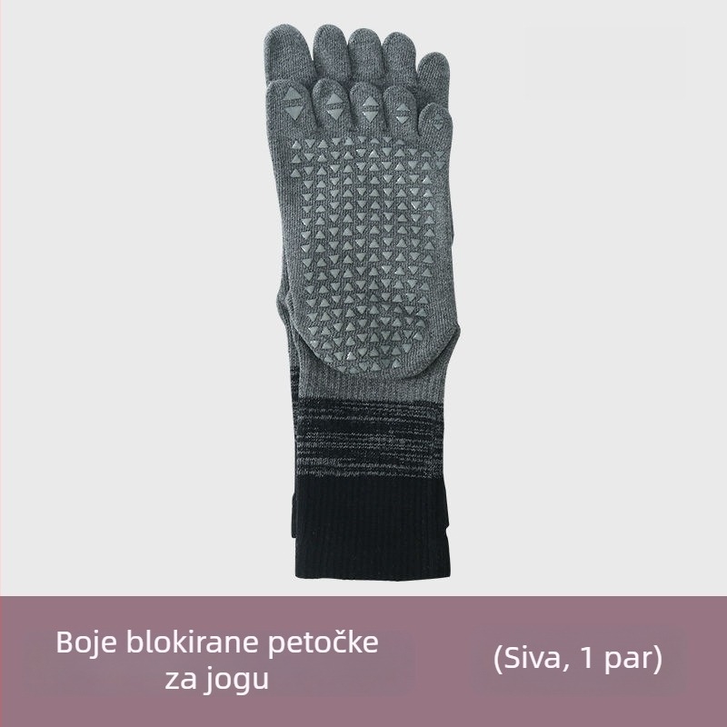 Ženske joga čarape s pet prstiju, srednje dužine, gradientni uzorak, češljani pamuk, silikon protivklizni