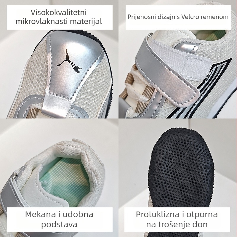 Dječje tenisice za trčanje s Velcro zatvaranjem (Gornji dio: mikrovlaknast koža + mreža; Sezona: proljeće–jesen; Unisex; Dob: 7–16 godina)