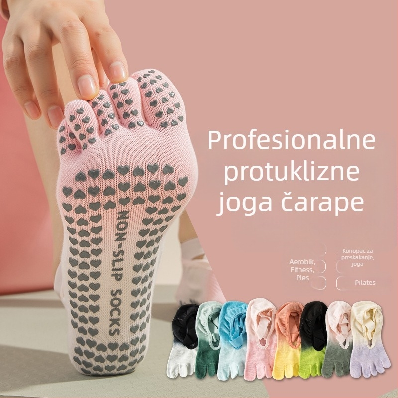 Ženske joga čarape s pet prstiju, protuklizne/antifriktivne, gradientni uzorak, pamuk 70-80%.