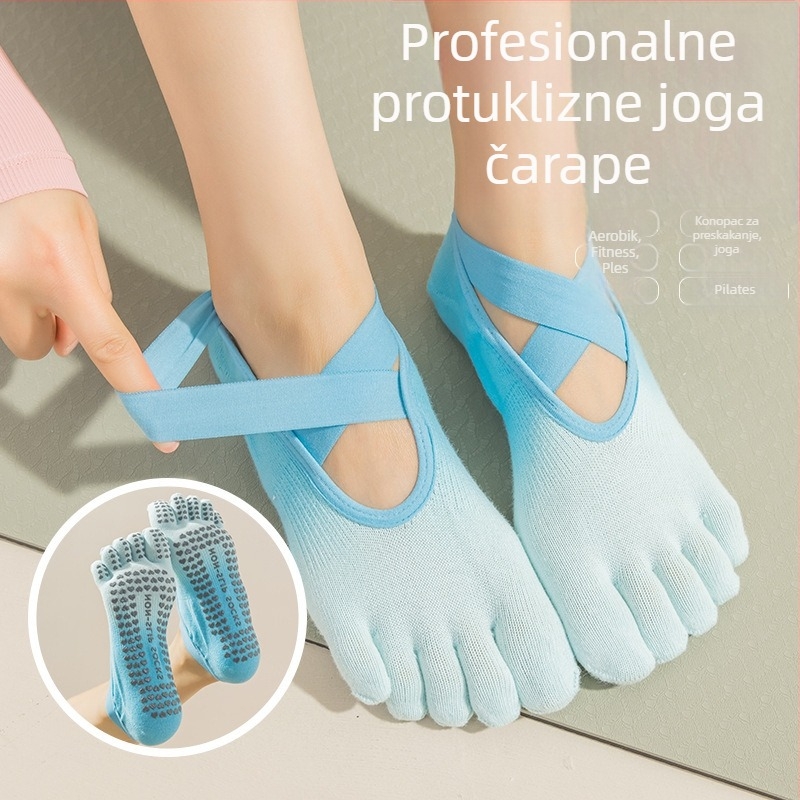 Ženske joga čarape s pet prstiju, protuklizne/antifriktivne, gradientni uzorak, pamuk 70-80%.