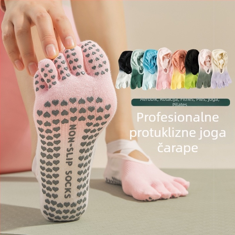 Ženske joga čarape s pet prstiju, protuklizne/antifriktivne, gradientni uzorak, pamuk 70-80%.
