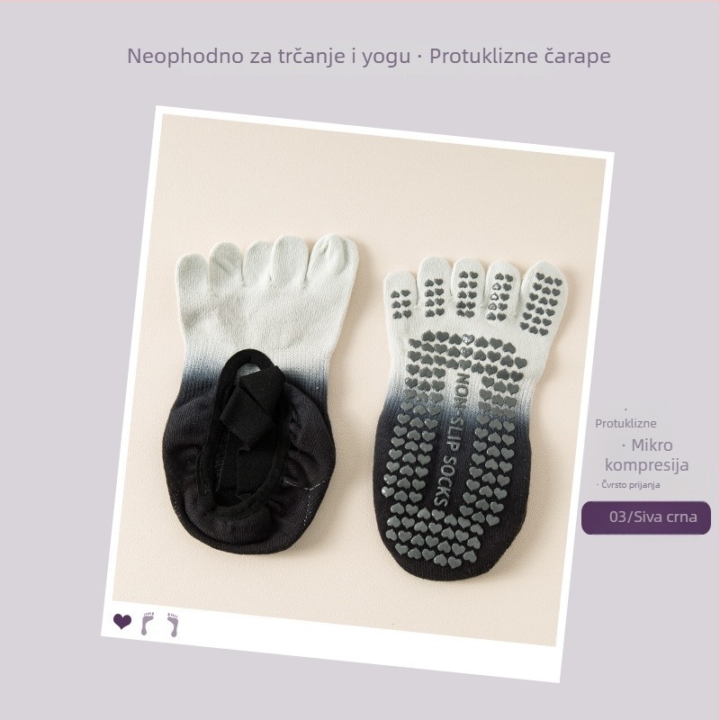 Ženske joga čarape s pet prstiju, protuklizne/antifriktivne, gradientni uzorak, pamuk 70-80%.