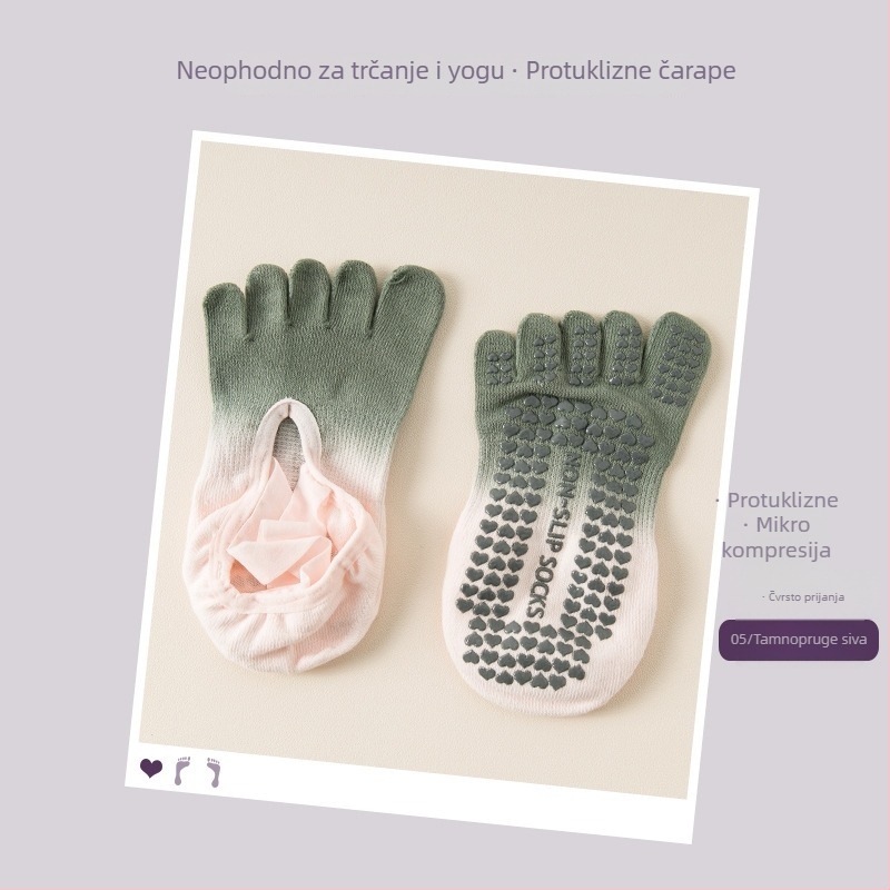 Ženske joga čarape s pet prstiju, protuklizne/antifriktivne, gradientni uzorak, pamuk 70-80%.