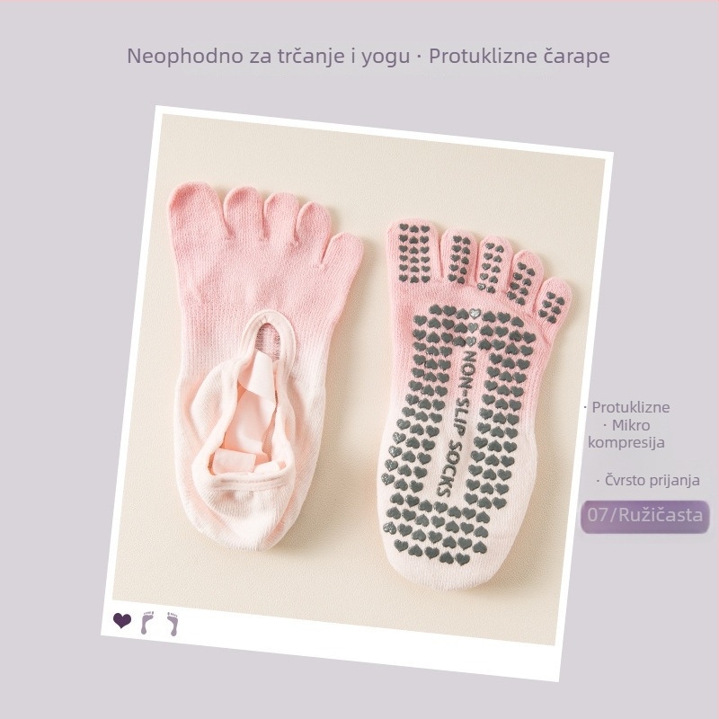 Ženske joga čarape s pet prstiju, protuklizne/antifriktivne, gradientni uzorak, pamuk 70-80%.