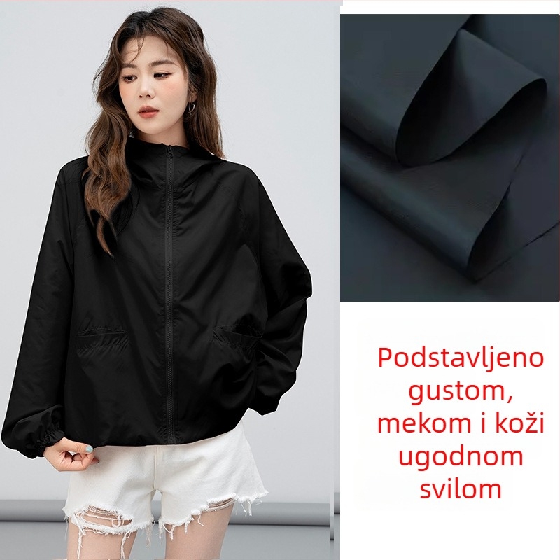 Ženska lagana UV zaštitna jakna s kapuljom, dugi rukavi, korejski stil, gradski stil, poliester