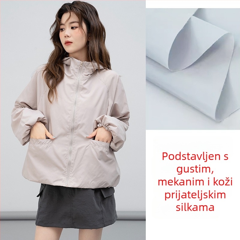 Ženska lagana UV zaštitna jakna s kapuljom, dugi rukavi, korejski stil, gradski stil, poliester