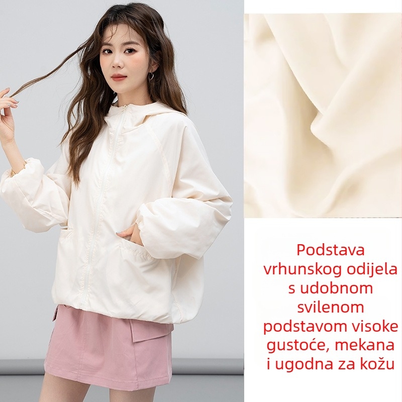Ženska lagana UV zaštitna jakna s kapuljom, dugi rukavi, korejski stil, gradski stil, poliester