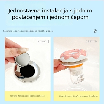Donut oblik zátoke odvoda za umivaonik, keramika/plastika, s opružnim jezgrom, model D56842, moderni minimalistički stil