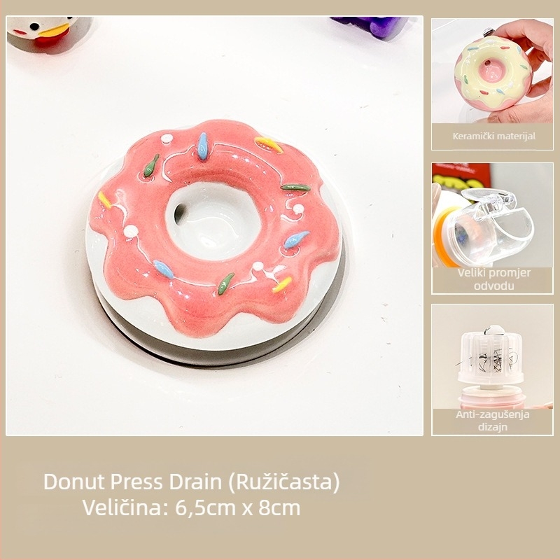 Donut oblik zátoke odvoda za umivaonik, keramika/plastika, s opružnim jezgrom, model D56842, moderni minimalistički stil