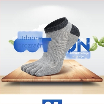 Muške čarape s prstima, nevidljive, prozračne pamuk, jednobojne, kratka duljina, upijaju znoj