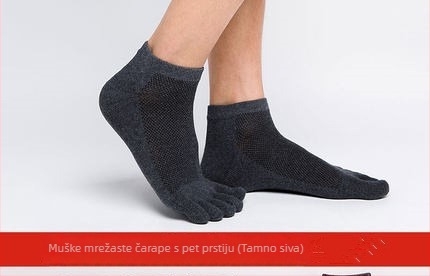 Muške čarape s prstima, nevidljive, prozračne pamuk, jednobojne, kratka duljina, upijaju znoj