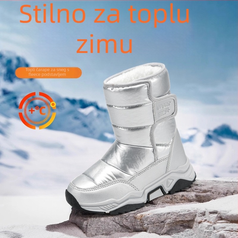 Dječje snježne čizme, kožni gornji dio, flis podstava, zimske tople, unisex, gležnjače, za uzrast 4–16