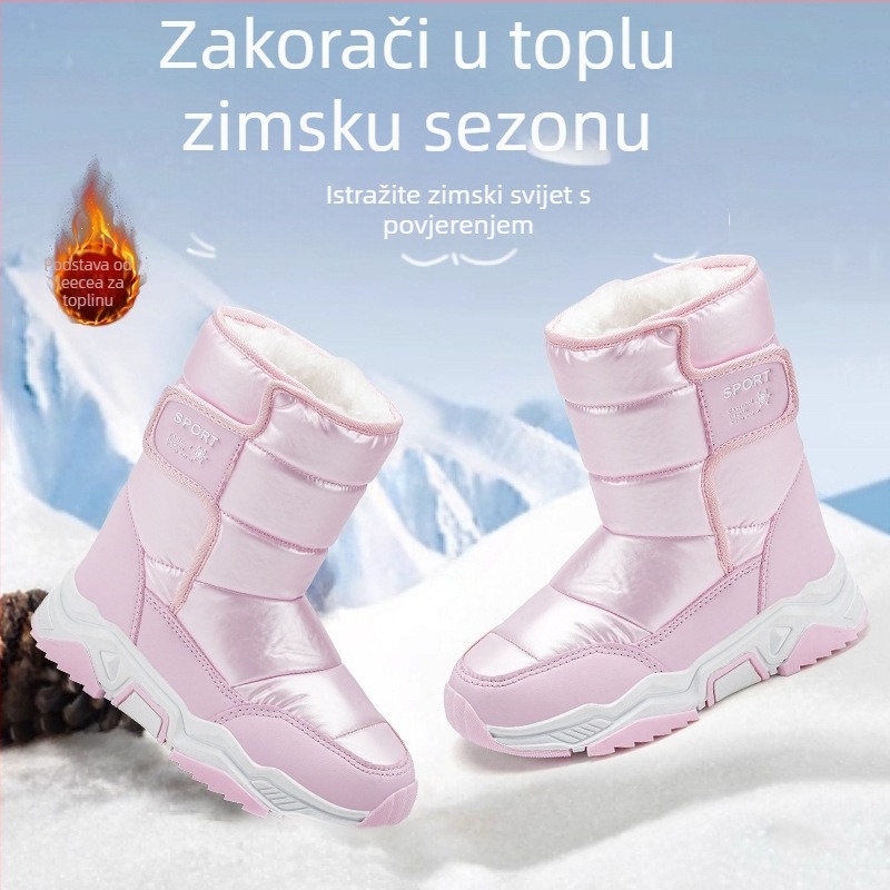 Dječje snježne čizme, kožni gornji dio, flis podstava, zimske tople, unisex, gležnjače, za uzrast 4–16