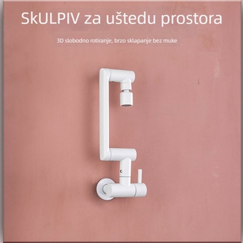 Kupaonska slavina za umivaonik, 304 nehrđajući čelik, zidna montaža, model Dber–1213, bakreni jezgreni ventil