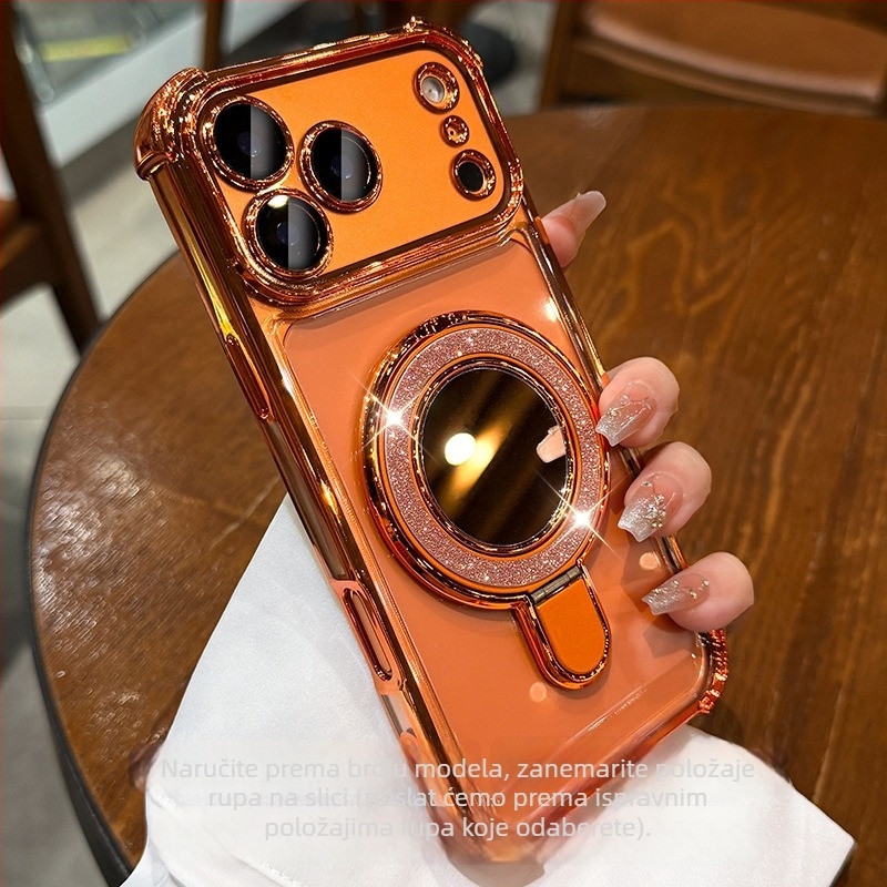 Maska za iPhone 17 Pro/Pro Max s četverostrukom zaštitom od pada, prozirni elektroplatirani TPU i magnetska držač