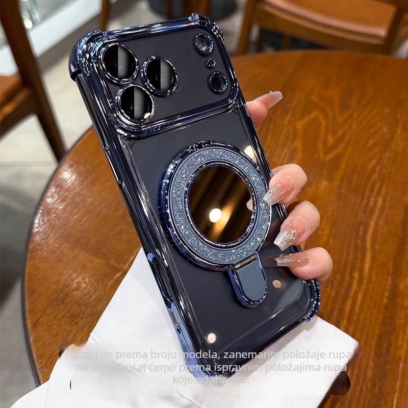Maska za iPhone 17 Pro/Pro Max s četverostrukom zaštitom od pada, prozirni elektroplatirani TPU i magnetska držač