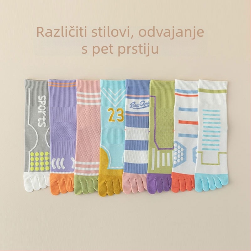 Ženske čarape s pet prstiju od pamuka za jesen-zimu, antibakterijske, deodorirajuće i upijajuće znoj, srednje dužine sportske čarape.