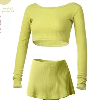 Set baletnog treninga za odrasle žene — cropped pleteni top s dugim rukavima, trodijelni set za vježbanje, proljeće 2025 izdanje; materijal TR, PVC ≤ 30%; kineski stil, književni retro