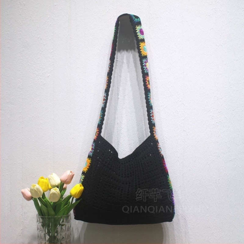 Ženska pletene crossbody torba, poliester, verticalni kvadratni oblik, otvoreni vanjski džep, džep za telefon, jednostruki remen, Xuejie ru ge