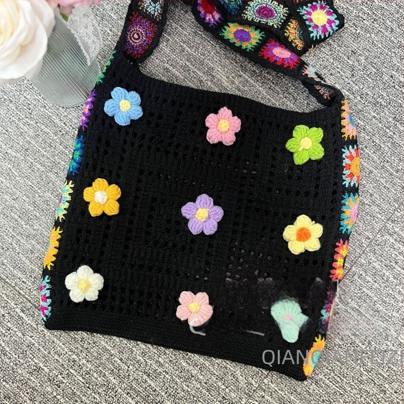 Ženska pletene crossbody torba, poliester, verticalni kvadratni oblik, otvoreni vanjski džep, džep za telefon, jednostruki remen, Xuejie ru ge
